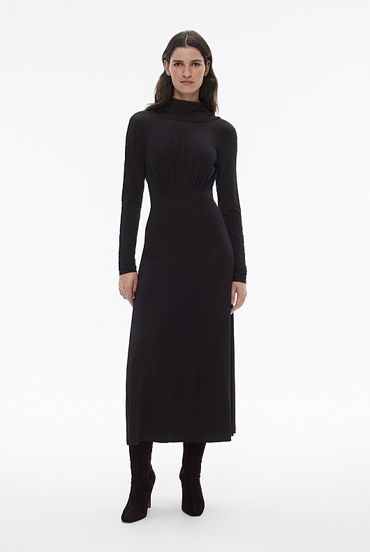 Jersey Cowl Back Dress - Black