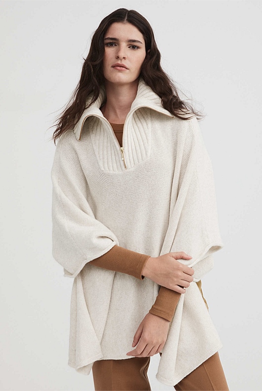 Rib Neck Poncho - Oatmeal Marle