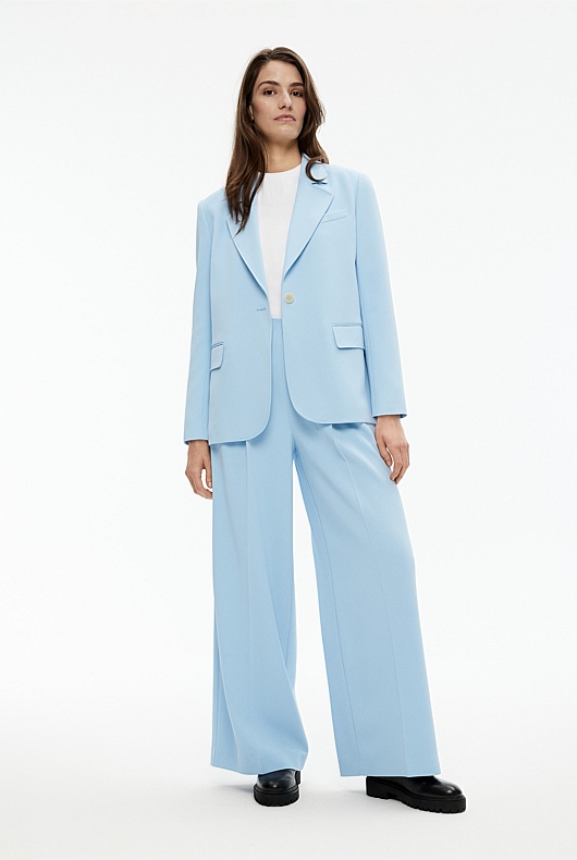 Boxy Single-Breasted Blazer - Soft Blue