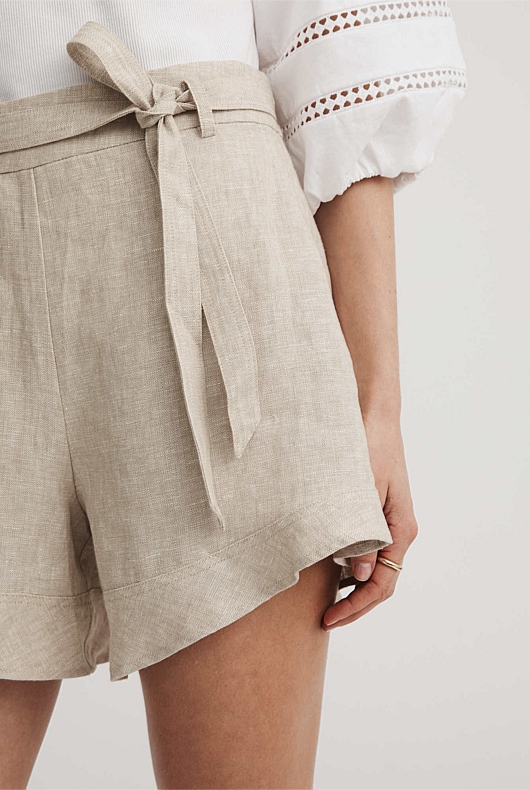 Belt Detail Linen Short - Flax