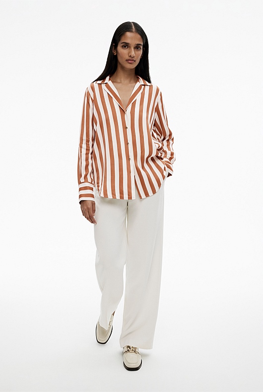Satin Stripe Shirt - Fudge