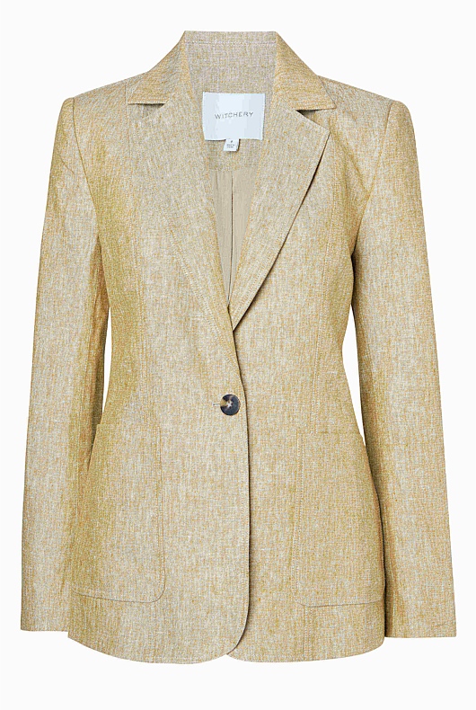French Linen Seam Detail Single-Breasted Blazer - Chartreuse