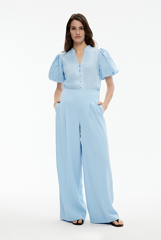 Hemp Puff Sleeve Blouse - Soft Blue