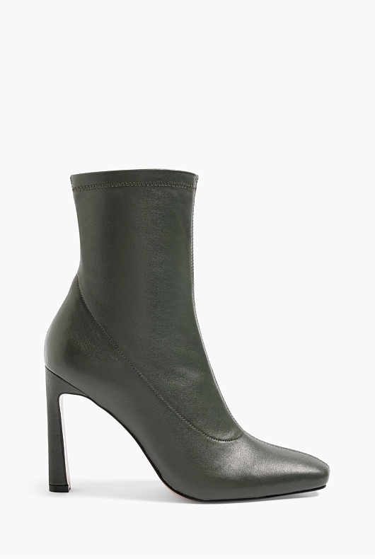 High Heel Leather Ankle Boot - Teal Green