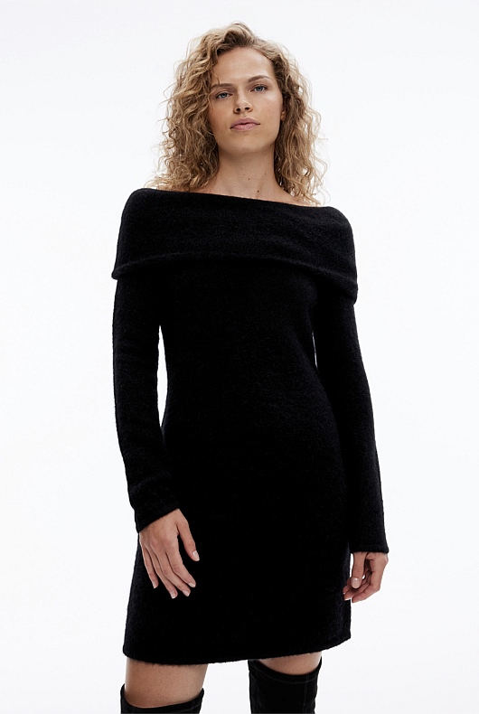 Alpaca Blend Knit Dress - Black