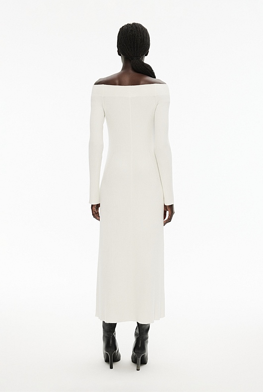Off Shoulder Knit Dress - Chalk
