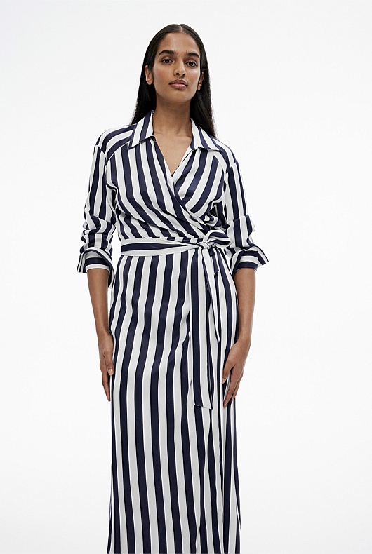 Stripe Wrap Dress - Blue Black