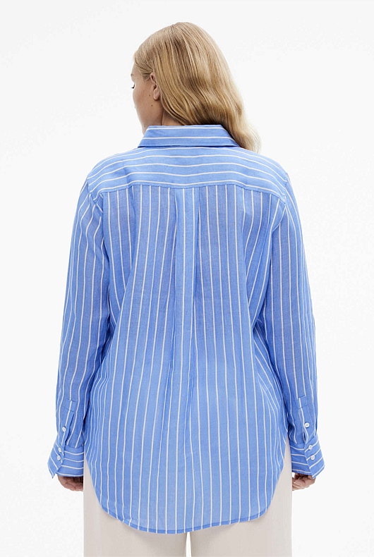French Linen Stripe Shirt - Vivid Blue
