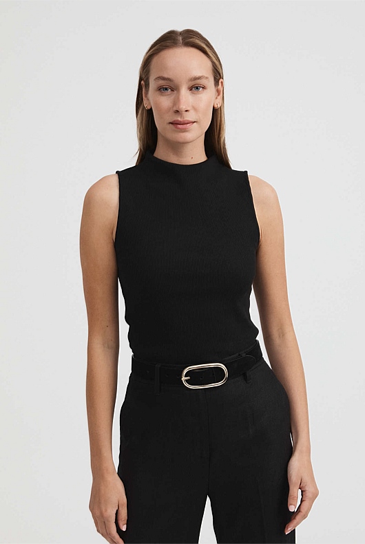 Oval Buckle Suede Belt - Black