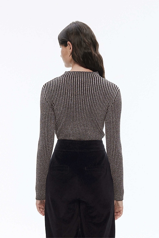 Mock Neck Lurex Knit - Black