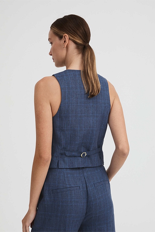 Linen Glen Plaid Waistcoat - Royal Blue