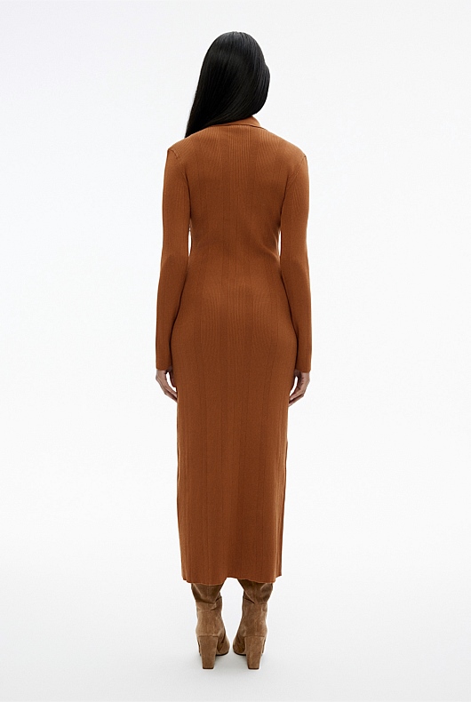 Crepe Henley Knit Dress - Faded Terracotta