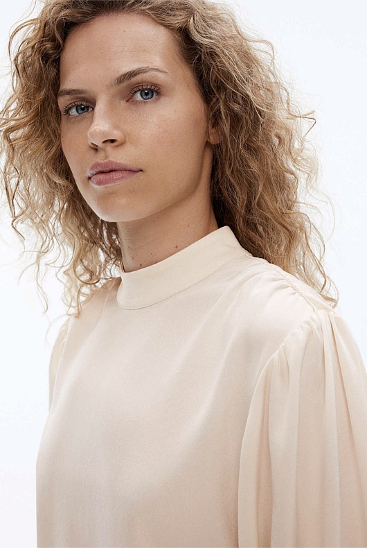 Acetate High Neck Blouse - Cream
