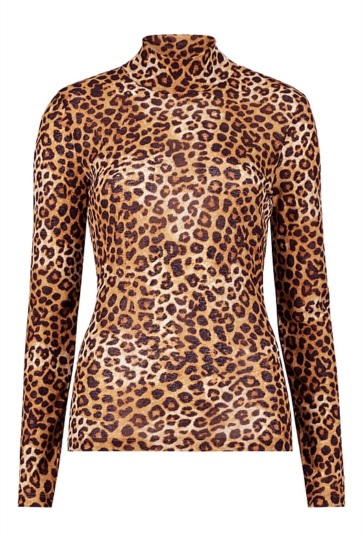 Mesh Turtleneck Top - Ocelot Print