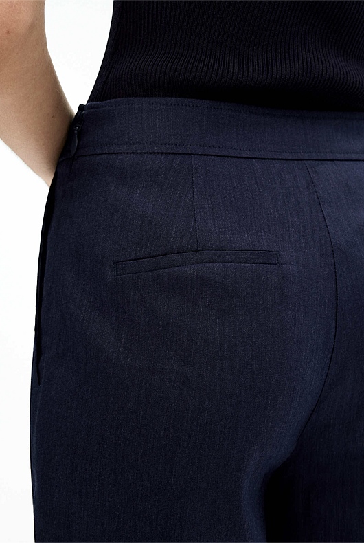 Stretch Linen Blend Crop Pant - Blue Night