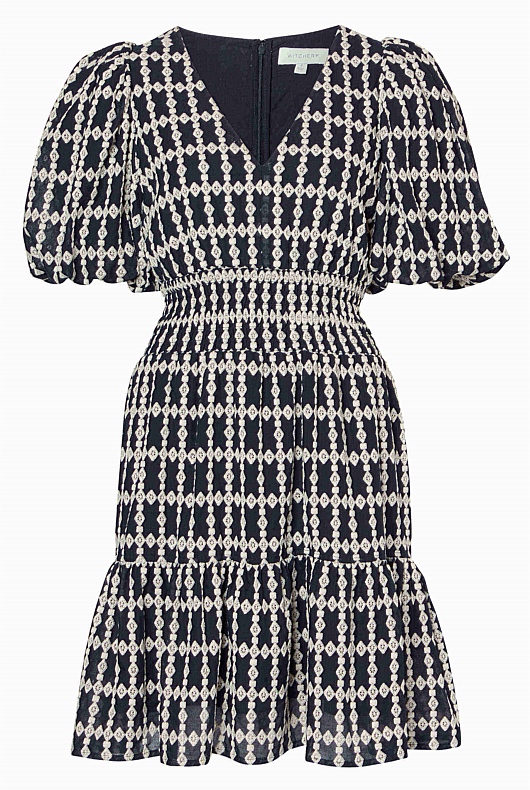 Embroidered Tiered Mini Dress - Blue Night