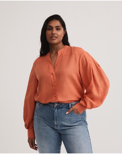 Witchery Yoke Detail Pleat Sleeve Blouse