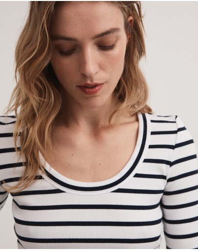 Witchery Stripe Cotton Rib Scoop Tee