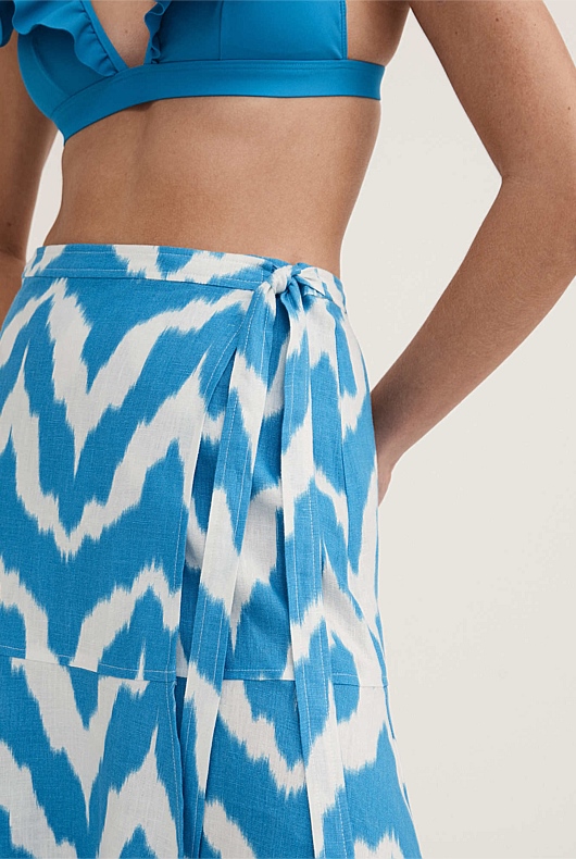 French Linen Zig Zag Skirt - Cyber Blue