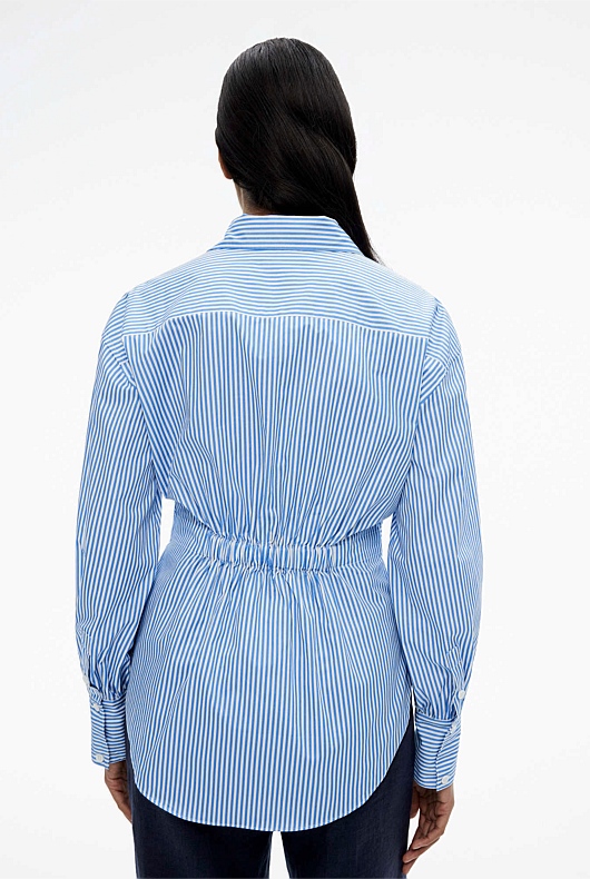 Cotton Stripe Dart Detail Shirt - Blue Daze