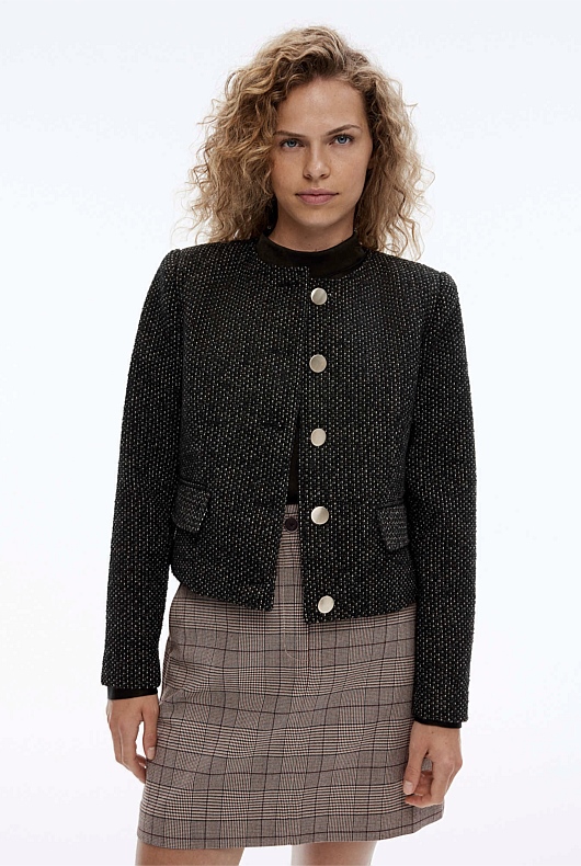 Wool Blend Textured Jacket - Black