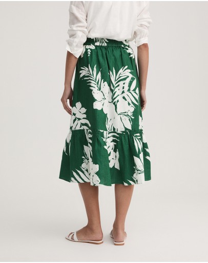 Witchery Green Tropical Linen Tie Skirt