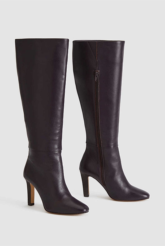 Knee High Leather Boot - Plum