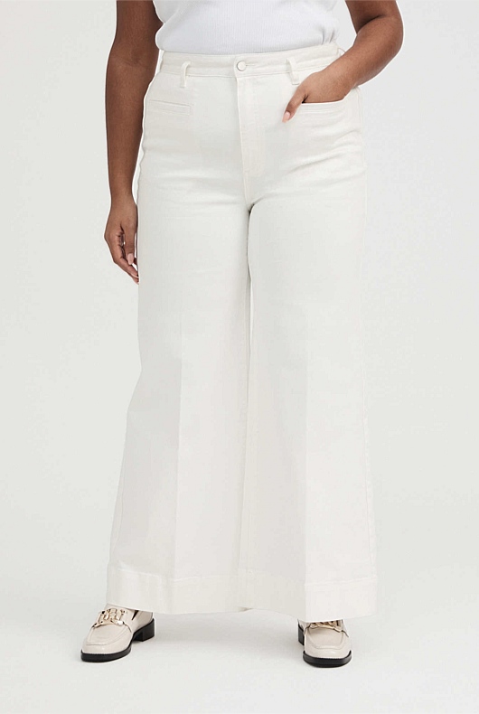Pocket Detail Wide Leg Jean - Parchment