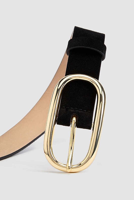 Oval Buckle Suede Belt - Black
