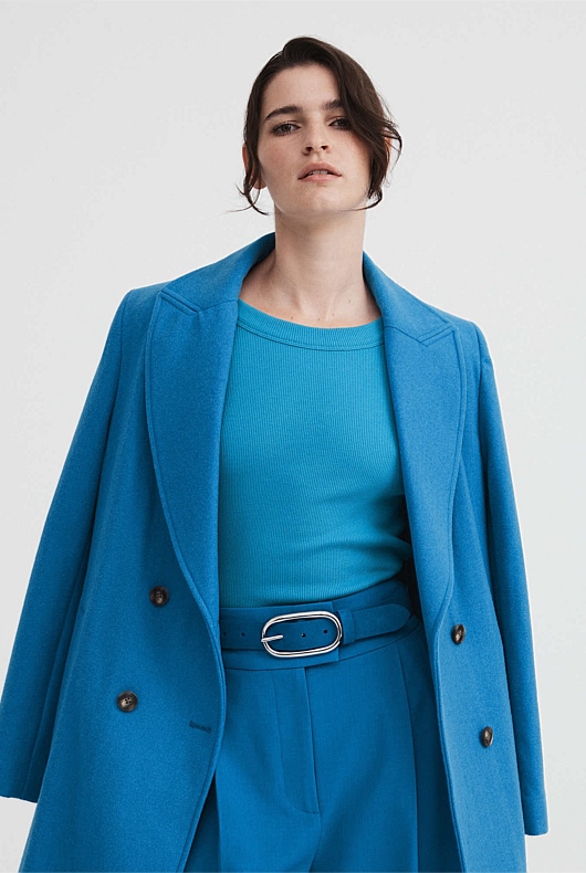 Oval Buckle Suede Belt - Sorrento Blue