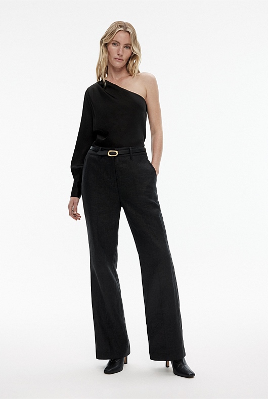 Satin One Shoulder Blouse - Black