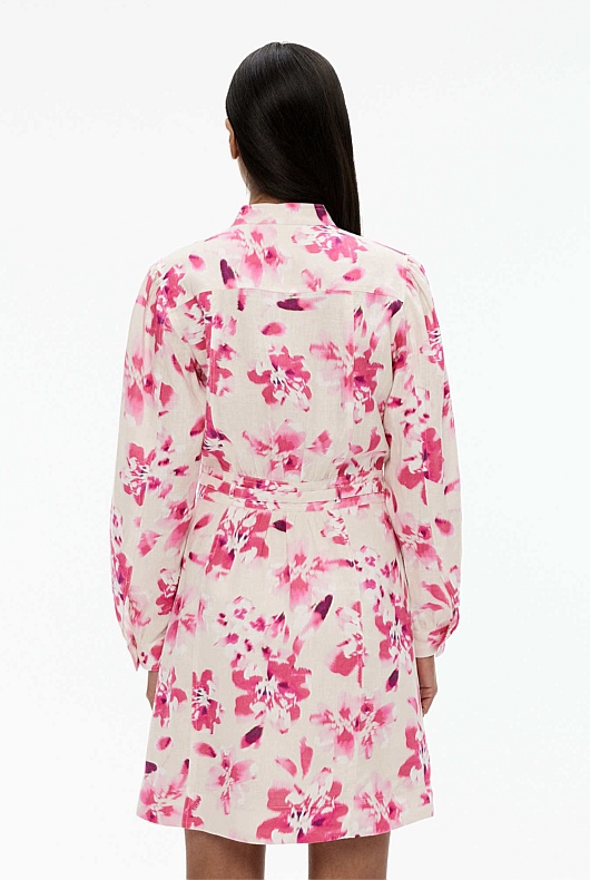 Ikat Bloom Print Dress - Buff