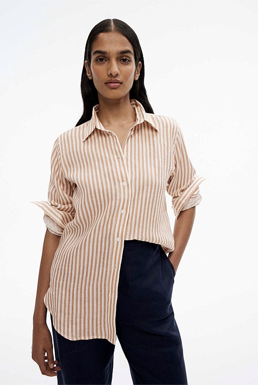 French Linen Stripe Shirt - Barley