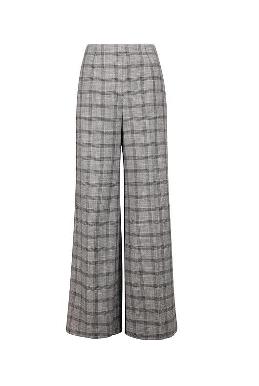 Yarn Dye Check Wide Leg Pant - Grey Sky