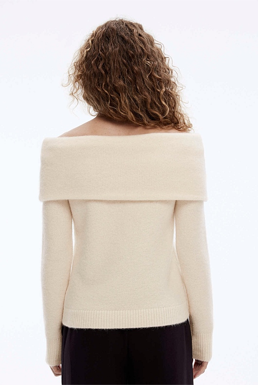 Alpaca Blend Off Shoulder Knit - Chalk