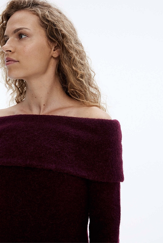 Alpaca Blend Knit Dress - Bordeaux