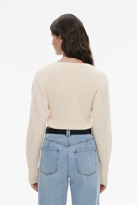 Alpaca Blend Rib V Neck Knit - Chalk