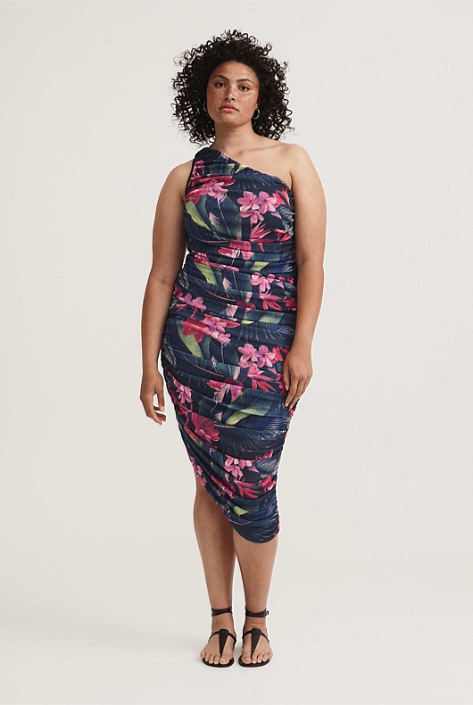 Mesh Vivid Floral Dress - Midnight Purple