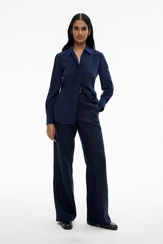 Silk Dart Detail Shirt - Ink Blue