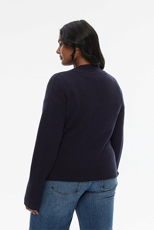 Wool Blend Knit Cardigan - Regatta Blue