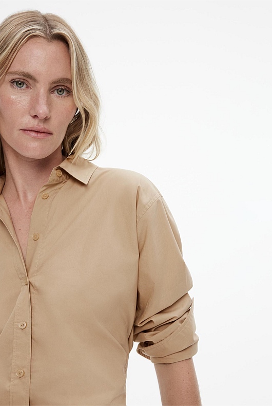 Cotton Cropped Shirt - Washed Sand