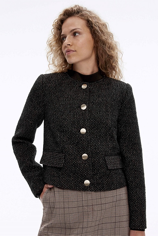 Wool Blend Textured Jacket - Black