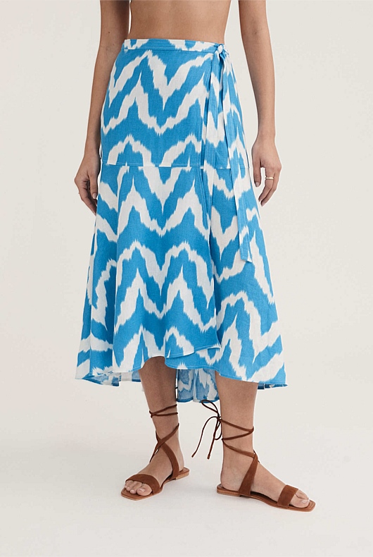 French Linen Zig Zag Skirt - Cyber Blue