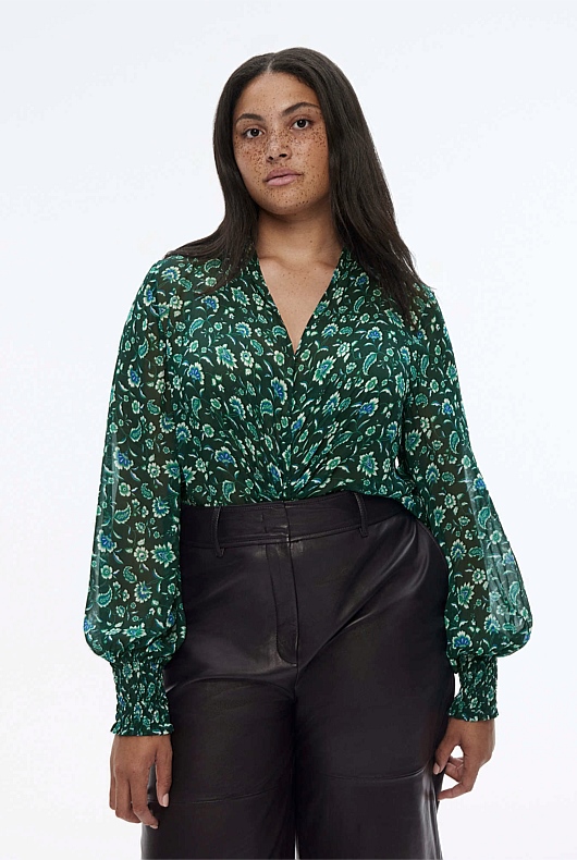 Tile Floral Twist Blouse - Viridian Green