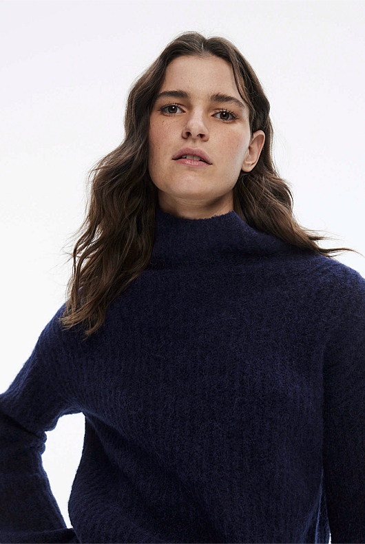 Mock Neck Slouch Knit - Blue Night