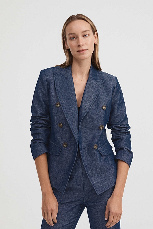 Yarn Dye Double-Breasted Blazer - French Blue