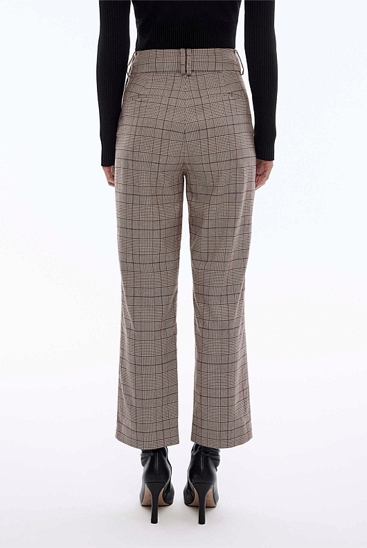 Check Side Button Pant - Mocha