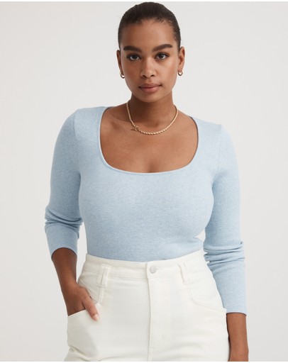 Witchery Cotton Rib Wide Neck Top