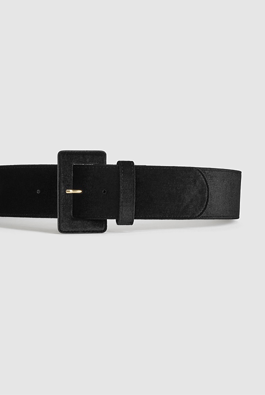 Square Buckle Velvet Belt - Black