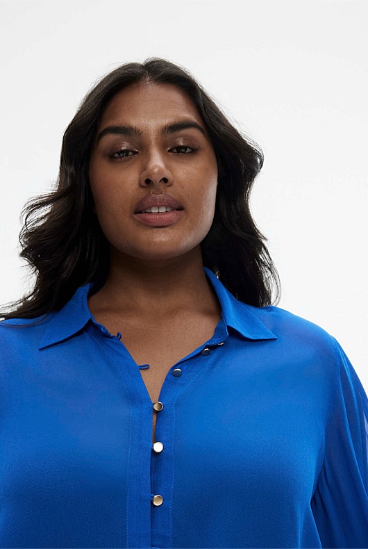 Georgette Button Detail Blouse - Bold Blue